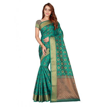 Kanjivaram Silk Saree with Blouse (Green, 5-6 Mtrs)