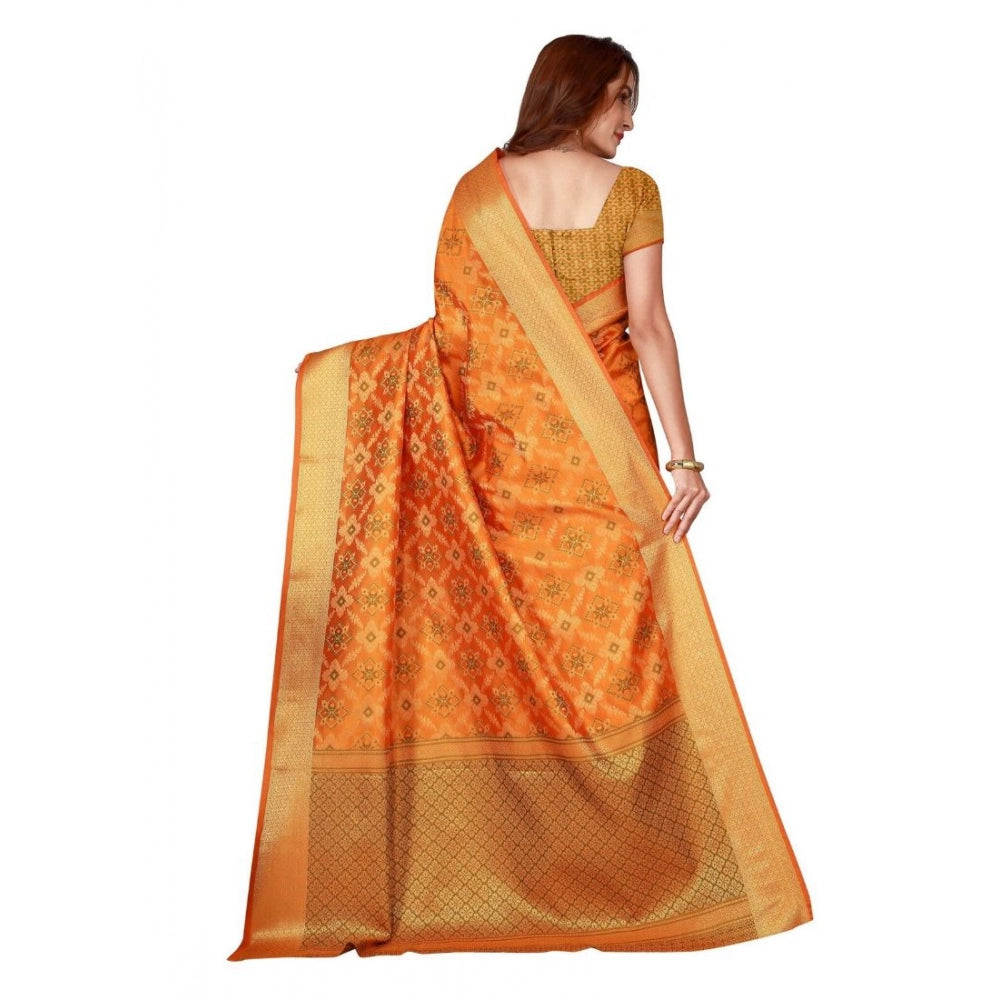 Kanjivaram Silk Saree with Blouse (Yellow, 5-6 Mtrs)