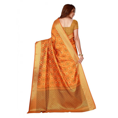 Kanjivaram Silk Saree with Blouse (Yellow, 5-6 Mtrs)