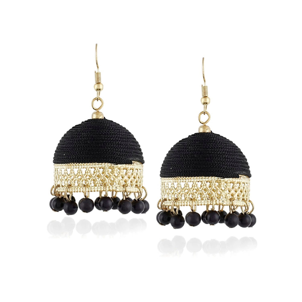 Alloy, Thread Hook Dangler Hanging Earrings-Black