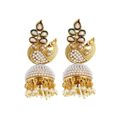 Stylish Pearl Hook Dangler Hanging Jhumki Earrings-Golden