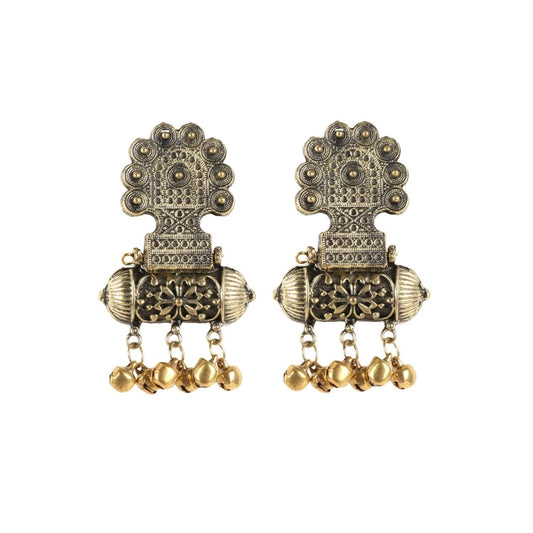 Gold Plated Hook Dangler Hanging Afgani Earrings-Gold