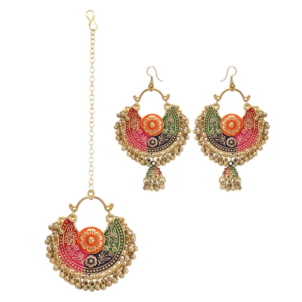 Gold Oxidized Earrings and  Maang Tikka-Multi