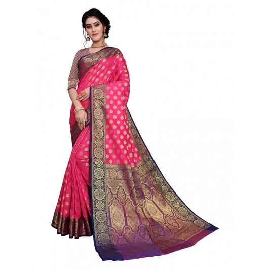 Sana Silk Jacquard Saree With Blouse (Pink, 5-6 Mtrs)