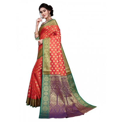 Sana Silk Jacquard Saree With Blouse (Orange, 5-6 Mtrs)