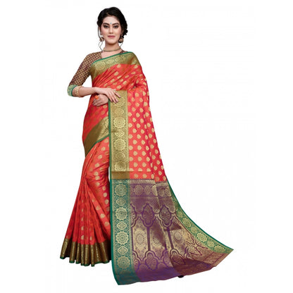 Sana Silk Jacquard Saree With Blouse (Orange, 5-6 Mtrs)