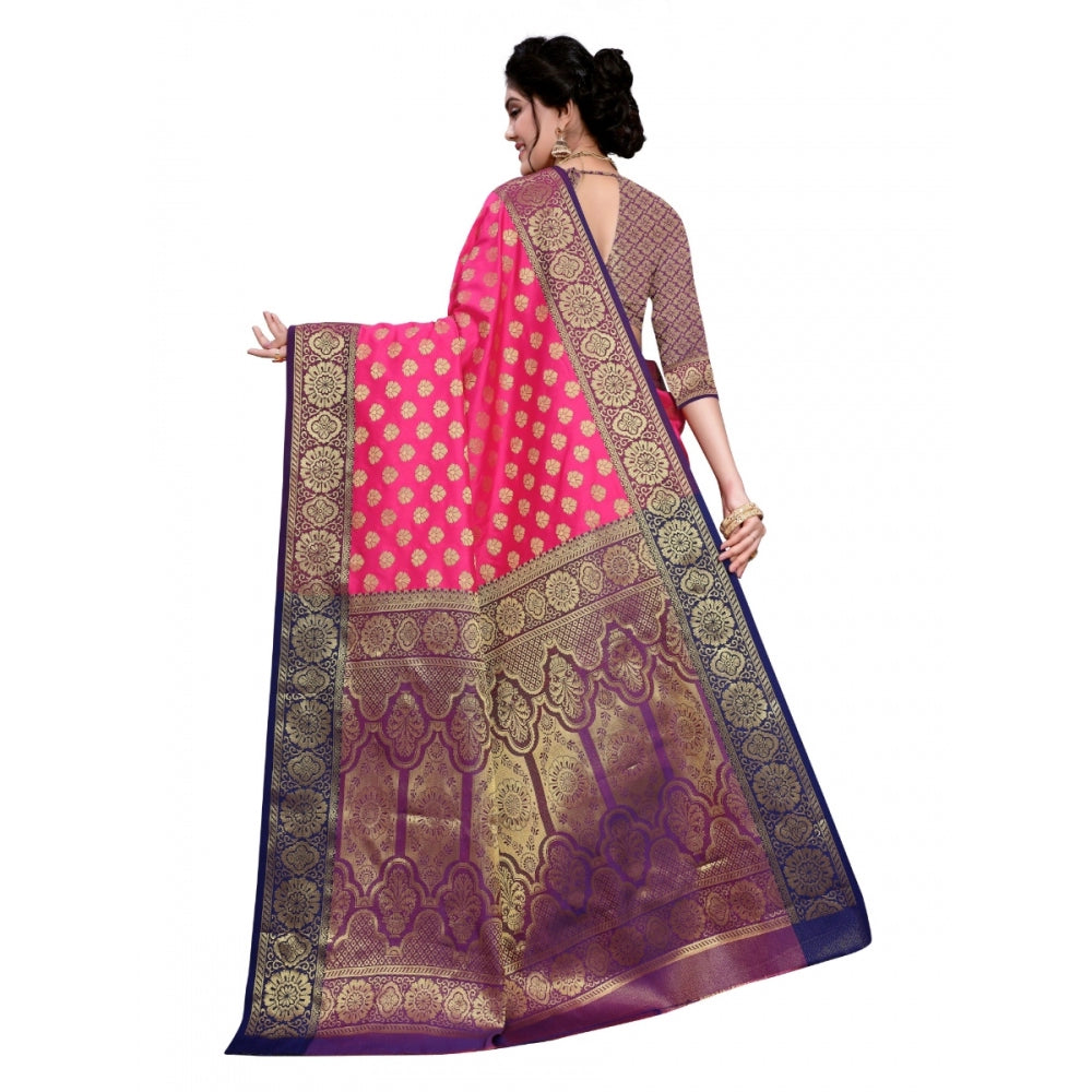 Sana Silk Jacquard Saree With Blouse (Pink, 5-6 Mtrs)