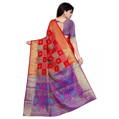 Women's Banarasi Silk Saree With Blouse (Red, 5-6 Mtrs)