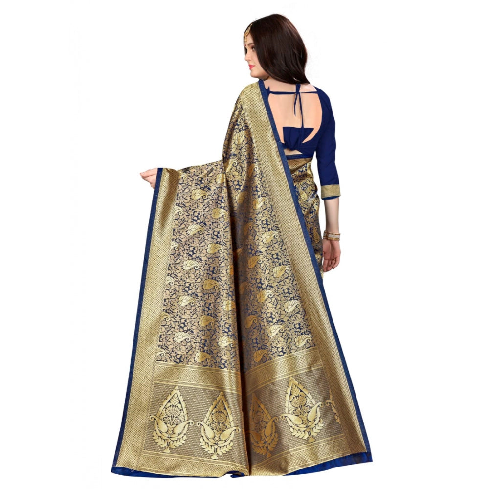 Banarasi silk Saree with Blouse (Navy blue, 5-6mtr)