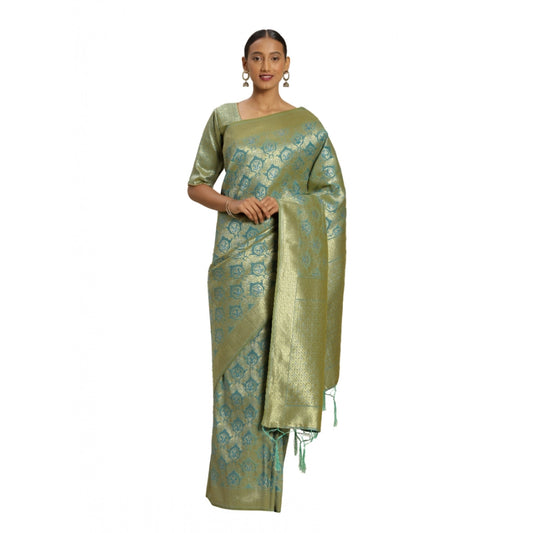 Banarasi silk Saree with Blouse (Sky blue, 5-6mtr)