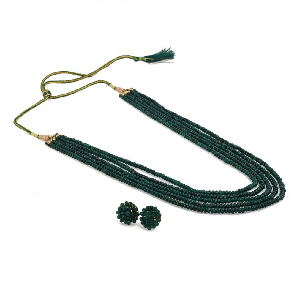 Five Layer Green Crystal Beads Necklace With Earrings