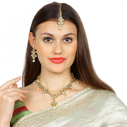 Designer Style Gold Plated Traditional Kundan Necklace with Earrings