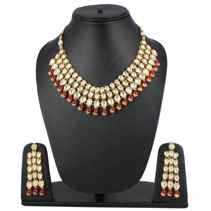 Traditional Maroon Gold Plated Kundan Necklace Set with Earrings