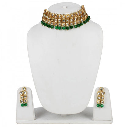 Elegant Gold Plated Bollywood Inspired Green Traditional Kundan Necklace Set