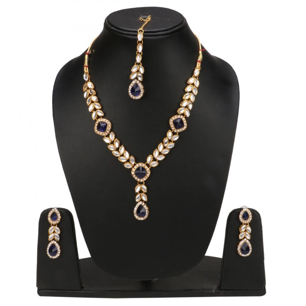 Gold Plated Blue Stone Kundan Necklace Set