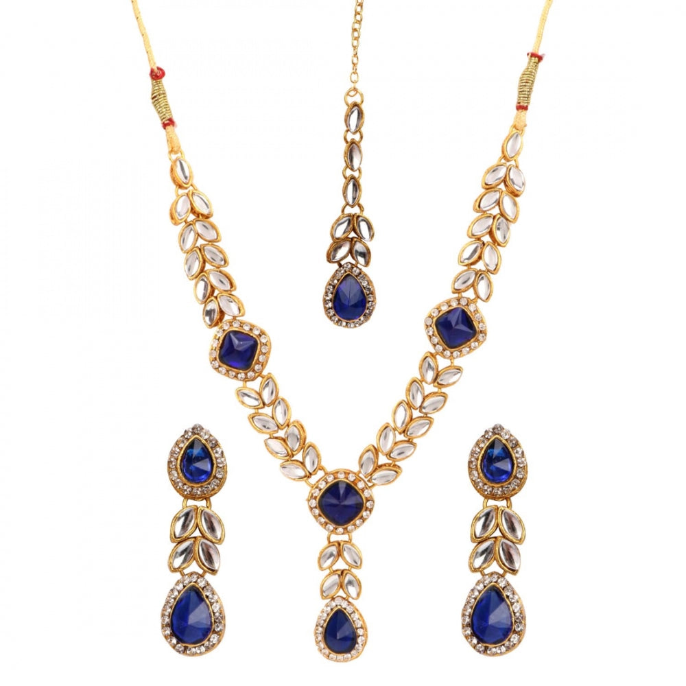 Gold Plated Blue Stone Kundan Necklace Set