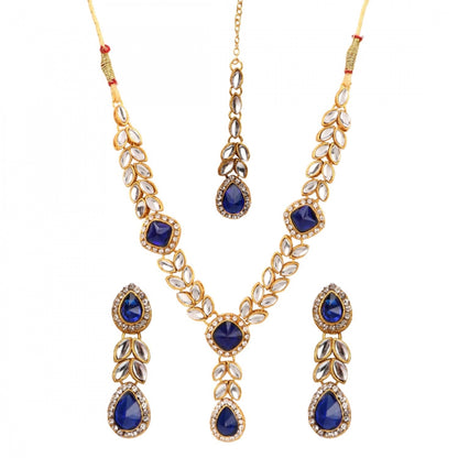 Gold Plated Blue Stone Kundan Necklace Set