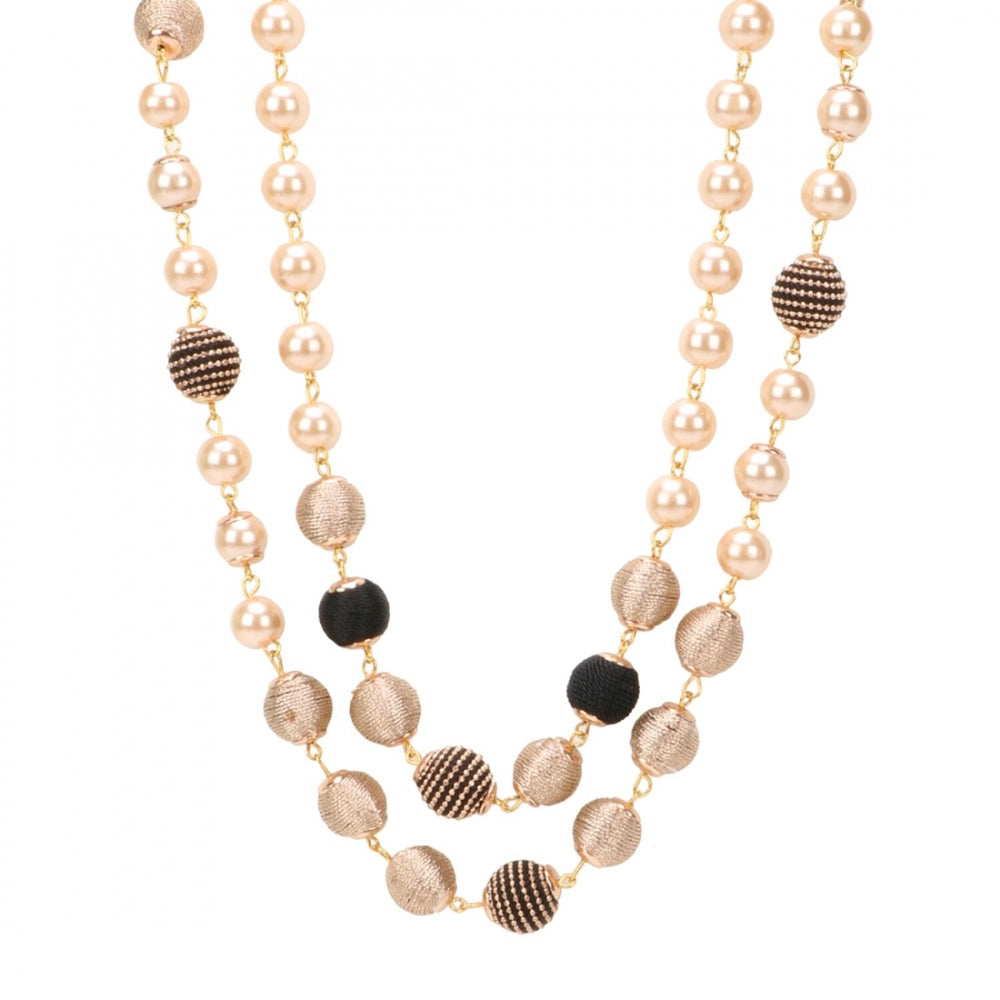 Beige Pearls Two Layer Oxidized Golden Necklace