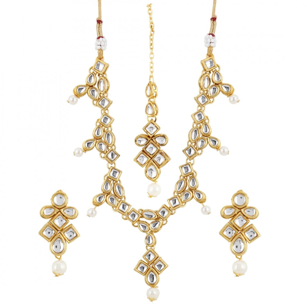 Designer Style Gold Plated Traditional Kundan Necklace with Earrings