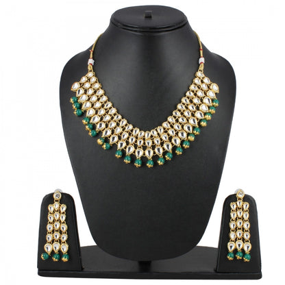 Stylish Gold Plated Kundan Necklace Set Set with Earrings