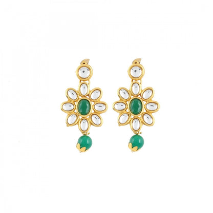 Three Layer Gold Plated Green Kundan Necklace Set with Earrings