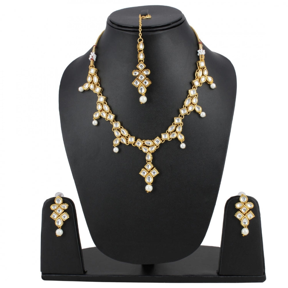 Designer Style Gold Plated Traditional Kundan Necklace with Earrings