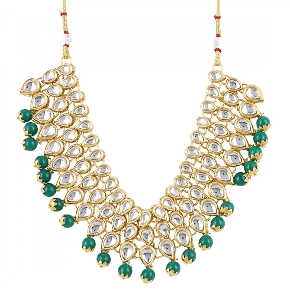 Stylish Gold Plated Kundan Necklace Set Set with Earrings