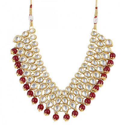 Traditional Maroon Gold Plated Kundan Necklace Set with Earrings