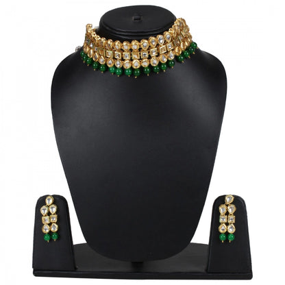 Elegant Gold Plated Bollywood Inspired Green Traditional Kundan Necklace Set