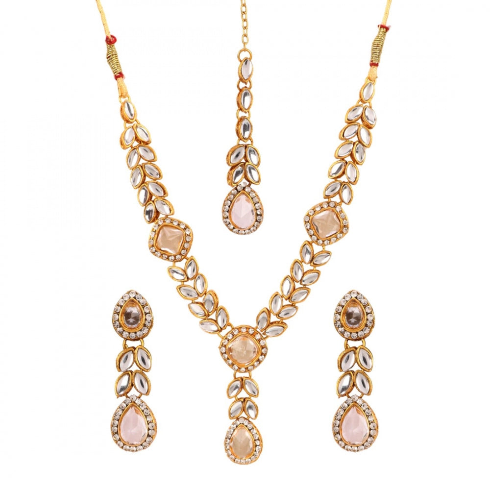 Traditional Kundan Necklace Set with Earrings and Maang Tikka