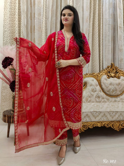 Beautiful Heavy Premium Fully Handwork Kurti, Pant & Dupatta