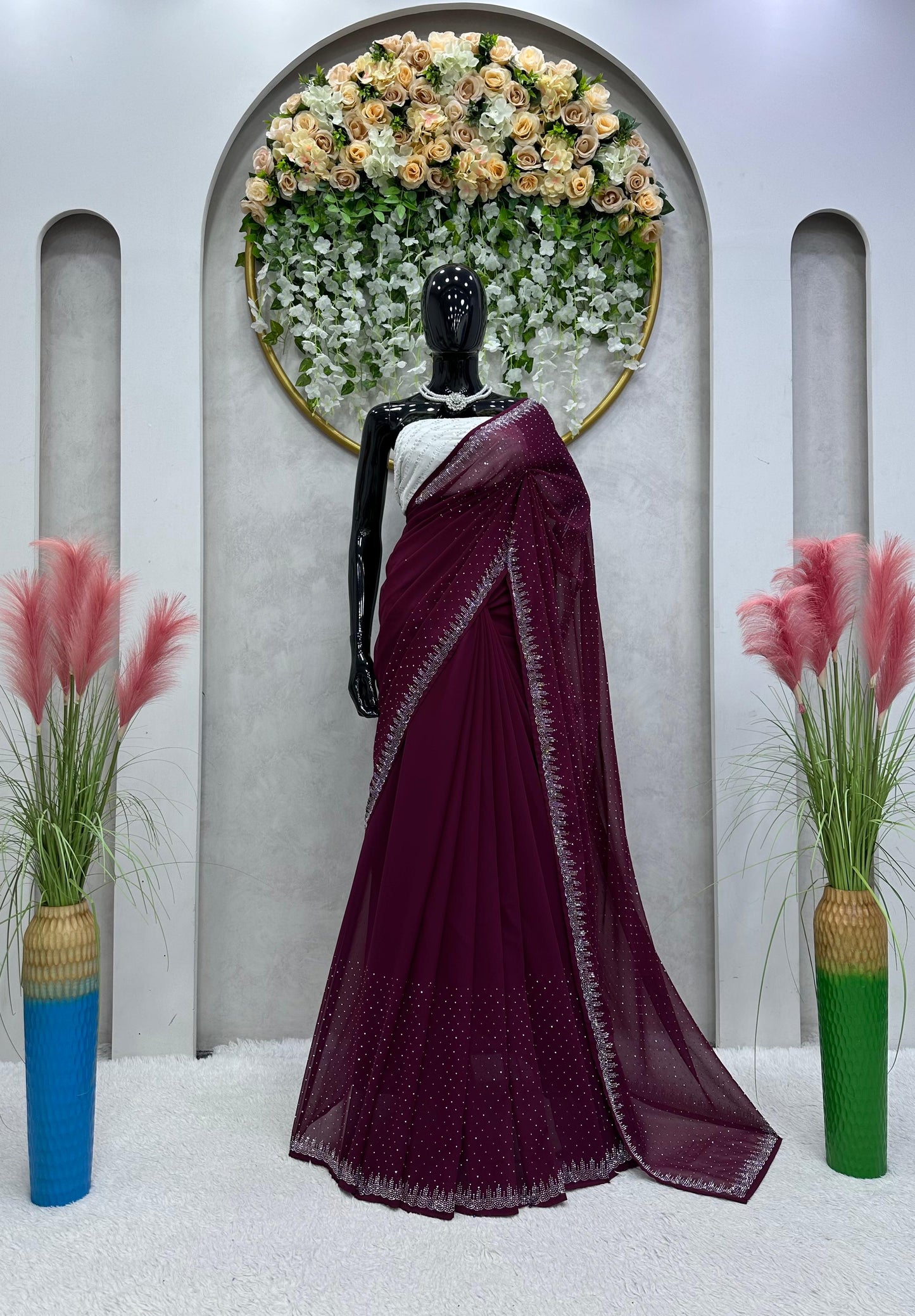 Designer Saree on Faux Georgette Febric