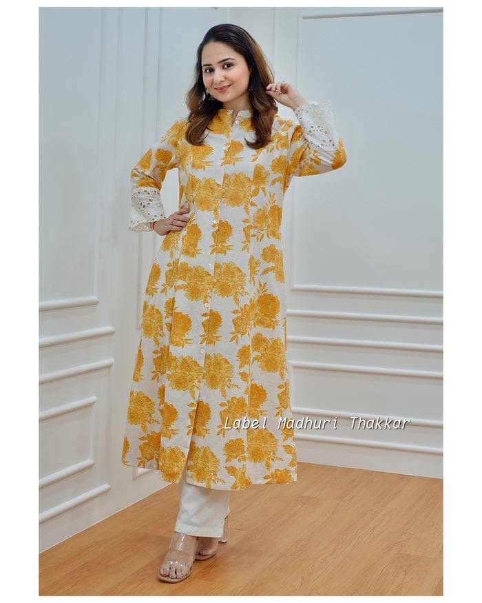 Beautiful Floral Print A-line Princess Kurti Set