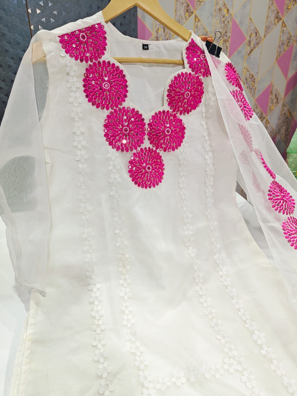 BEAUTIFUL ORGANZA KURTI PANT AND DUPATTA SET