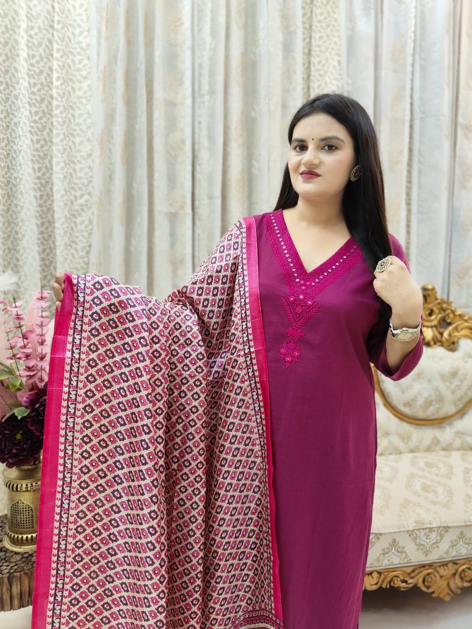 Cotton Kurta Paired with Standard Bottom with Beautiful Art Silk Dupatta