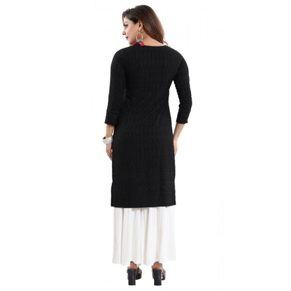 Rayon Embroidered Straight Kurti-Black