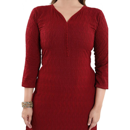 Rayon Embroidered Straight Kurti-Maroon