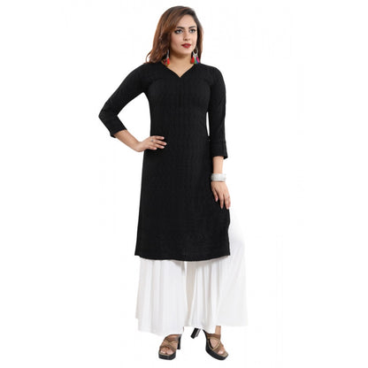 Rayon Embroidered Straight Kurti-Black