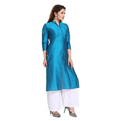 Silk Self Pattern Straight Kurti-Blue