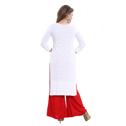 Rayon Embroidered Straight Kurti-White