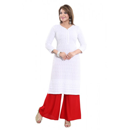 Rayon Embroidered Straight Kurti-White