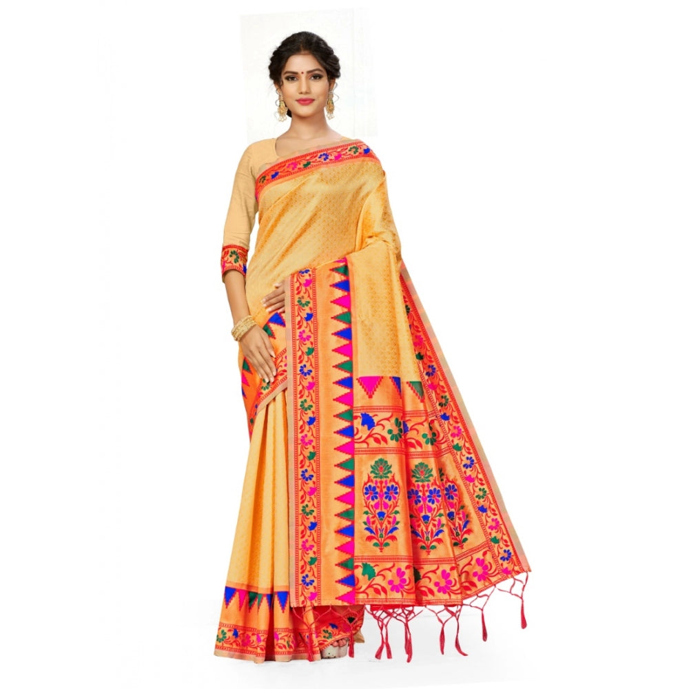 Banarasi Silk Saree (Cream, 5-6mtrs)