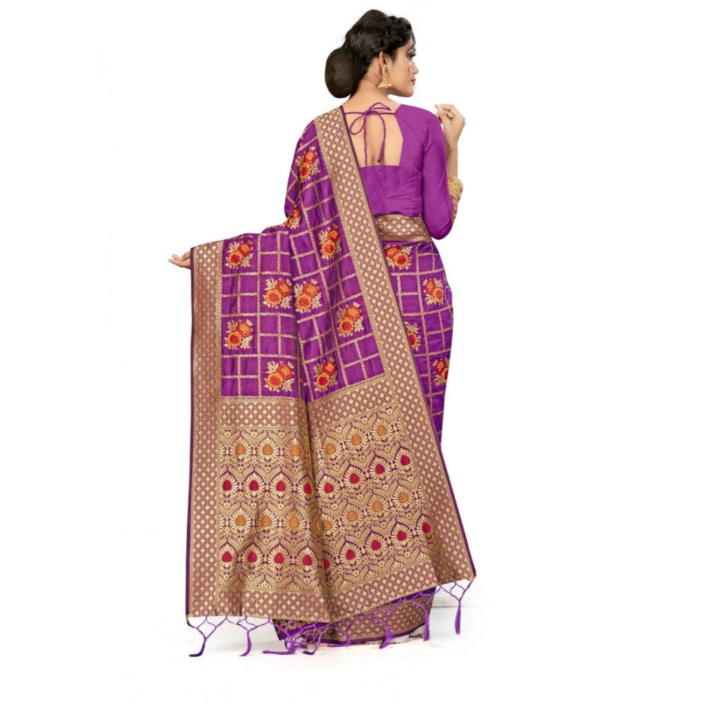 Banarasi Silk Saree (Purple, 5-6mtrs)