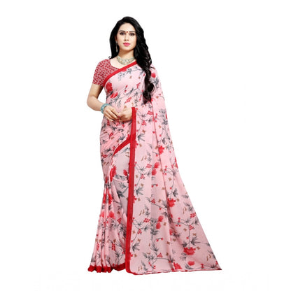 Georgette Saree(Peach,5-6 Mtrs)