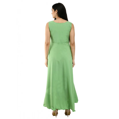 Crepe Solid Sleeveless Full Length Gown(Green)