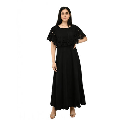 Crepe Solid Sleeveless Full Length Gown(Black)