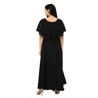 Crepe Solid Sleeveless Full Length Gown(Black)