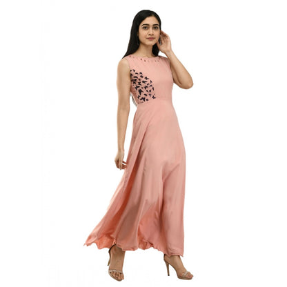 Crepe Solid Sleeveless Full Length Gown(Light Peach)