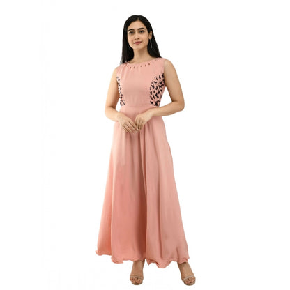 Crepe Solid Sleeveless Full Length Gown(Light Peach)