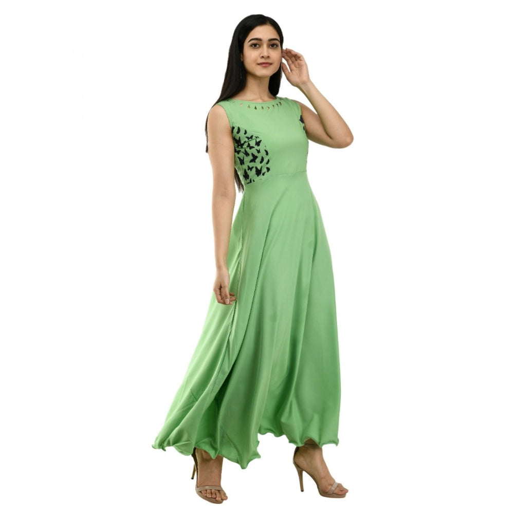 Crepe Solid Sleeveless Full Length Gown(Green)